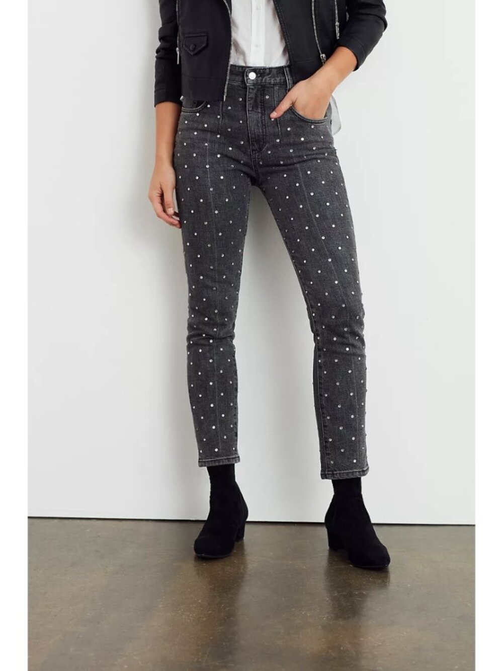 Pilcro Anthropologie Ultra High-Rise Beaded Straight Jeans Black Slim Fit Sz 26
